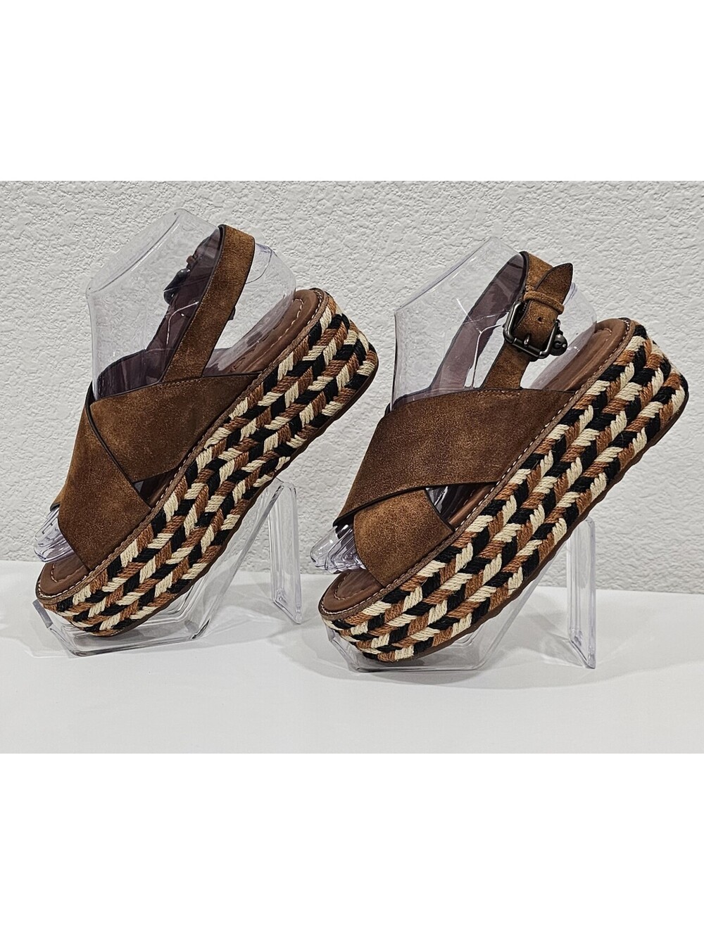 COACH Women's Suede Platform Wedge Sandals Brown Size US 6 B - Picture 2 of 15